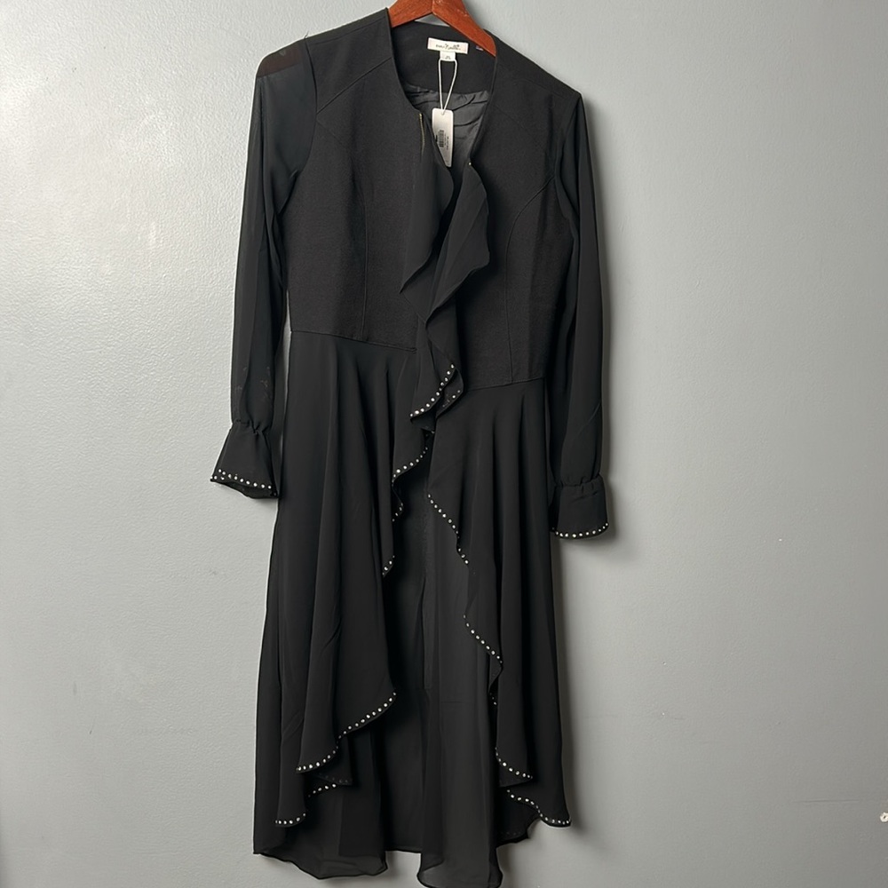 Simply Noelle Elegant Black Chiffon Duster with Ruffle Hem with stones size 4-6